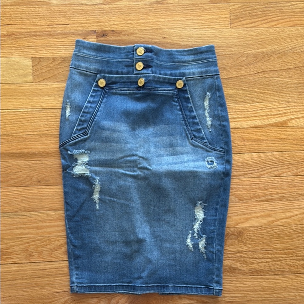 Denim Distressed Skirt